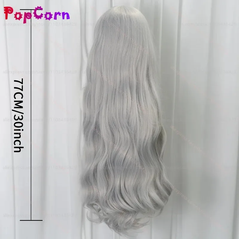 qq28LQLibrary of Ruina Argalia 77 ซม.ยาวหยิกสีเทาสีฟ้าผสมอะนิเมะวิกผมสังเคราะห์ทนความร้อนสำหรับปาร์ตี้ฮาโลวีนทุกวัน