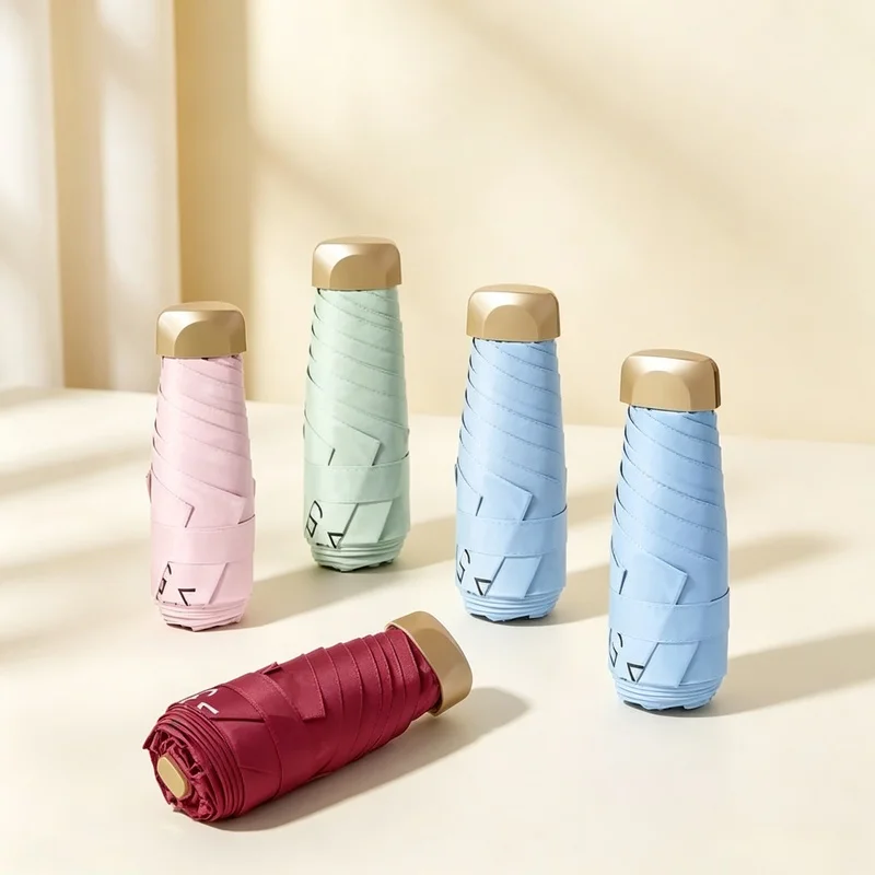 Low Price Promotion Mini Sun Umbrella Pocket Rain Umbrella Vinyl Folding UV Protection Sun Shade Pocket Parasol