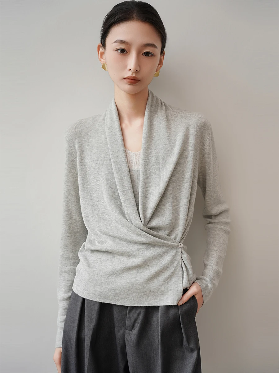 

Achu ey V-Ne Splice Knitted Sweater Women's Autumn Cross Two-Piece Base irt Top Slim Fit Soft Knitwear Commute Sle