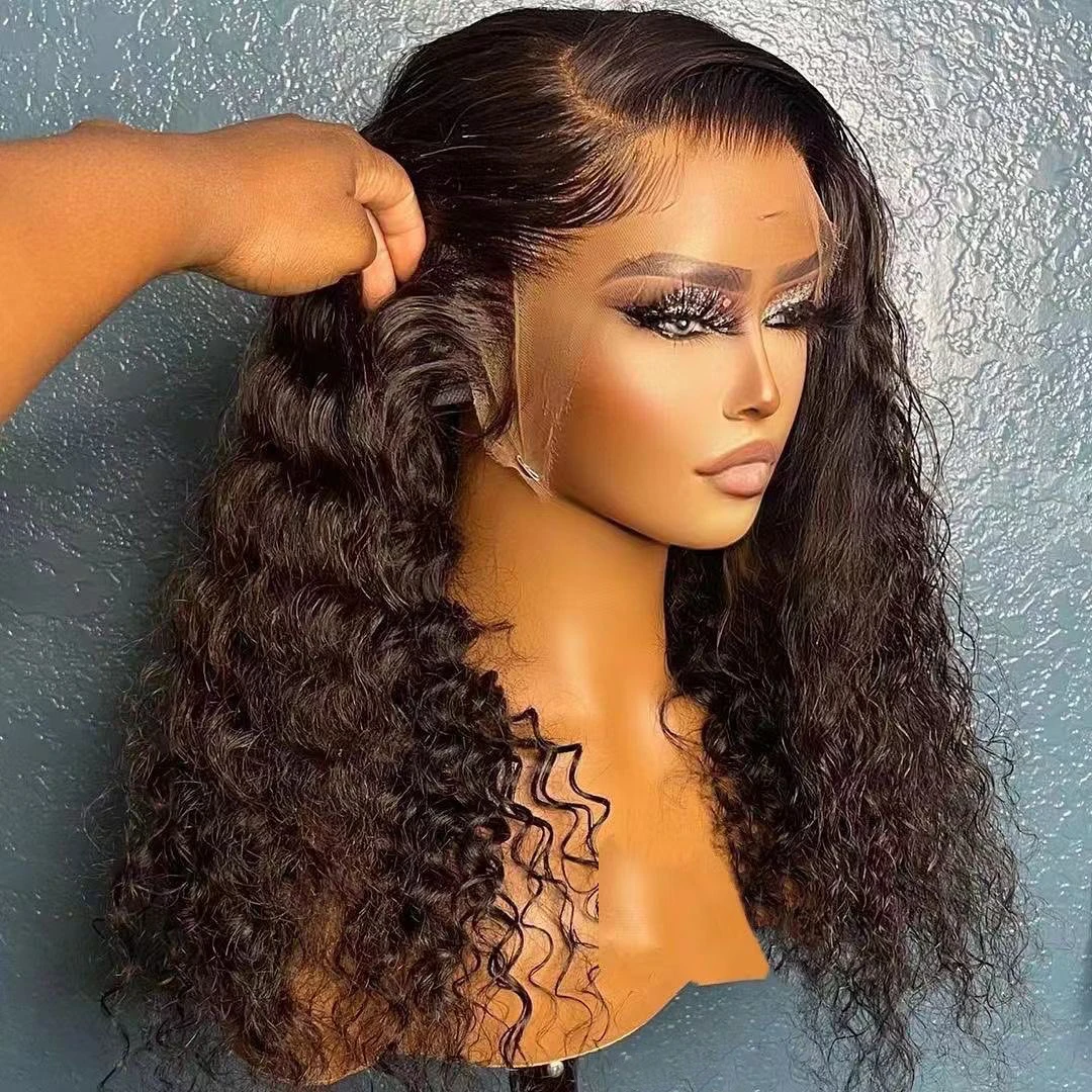 شعر مستعار ناعم طويل 26 بوصة أسود طبيعي بدون صمغ 180 كثافة غريب مجعد عميق باروكة أمامية من الدانتيل للنساء مع شعر أطفال مقطوف مسبقًا يوميًا