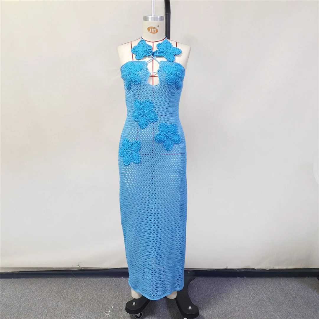 S XL 3D-Blumen Neckholder Rückenfreies Häkel-Strick-Tunika Strandkleidung Strandkleid Strandmode Strand-Cover-Up Damen V6216 – Detail 13