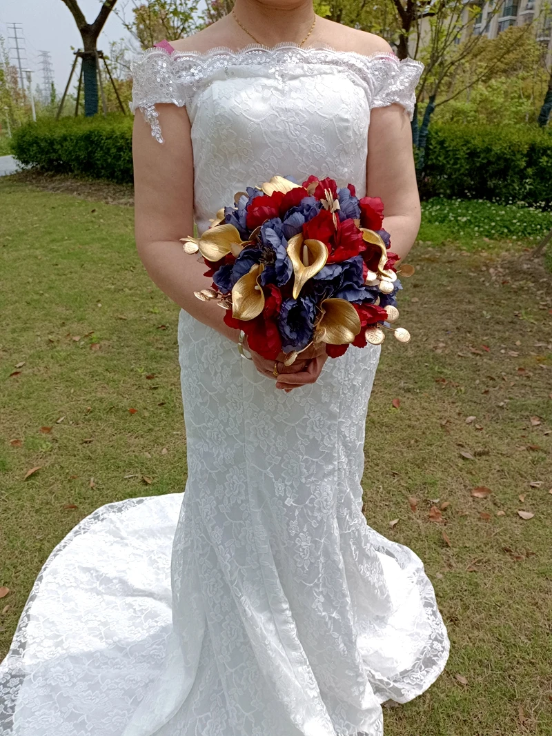 Accessori mariage bouquet da sposa Bouquet Golden Calla lily Red Rose Blue Rose combinazione fiore palmare