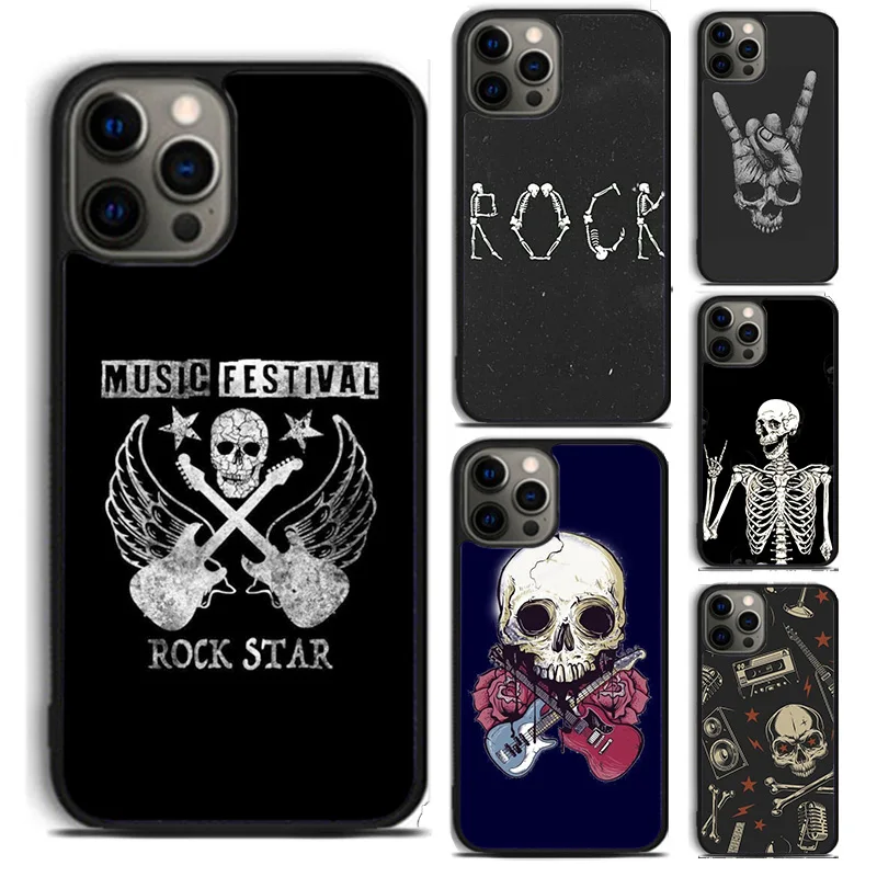 Rock Roll Skull phone Case Cover For iPhone 16 15 14 Plus X XR XS apple 16 11 12 13 mini Pro Max coque