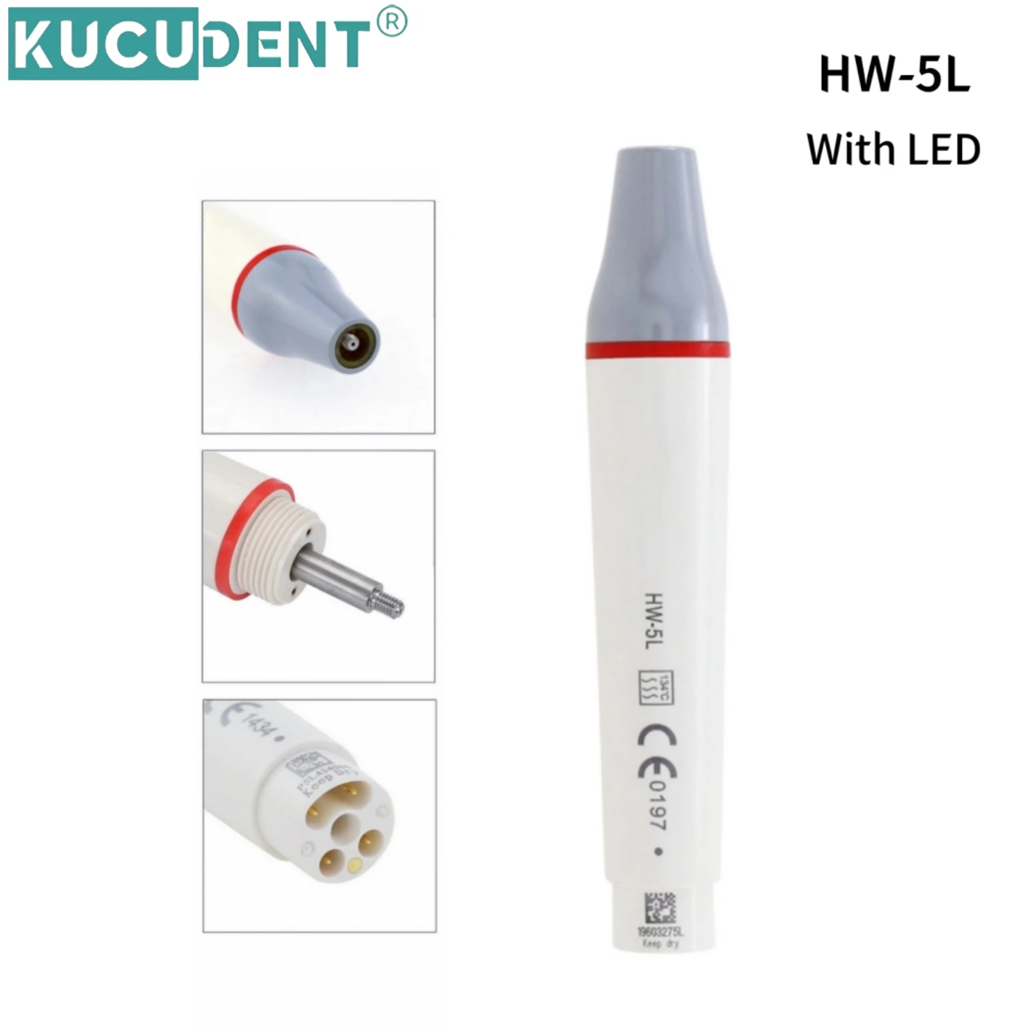 KUCUDENT Dental Ultrasonic Scaler Handpiece HW-3H HW-5L fit for WOODPECKER/EMS Scaling Tips Detachable LED Light Teeth Cleaning