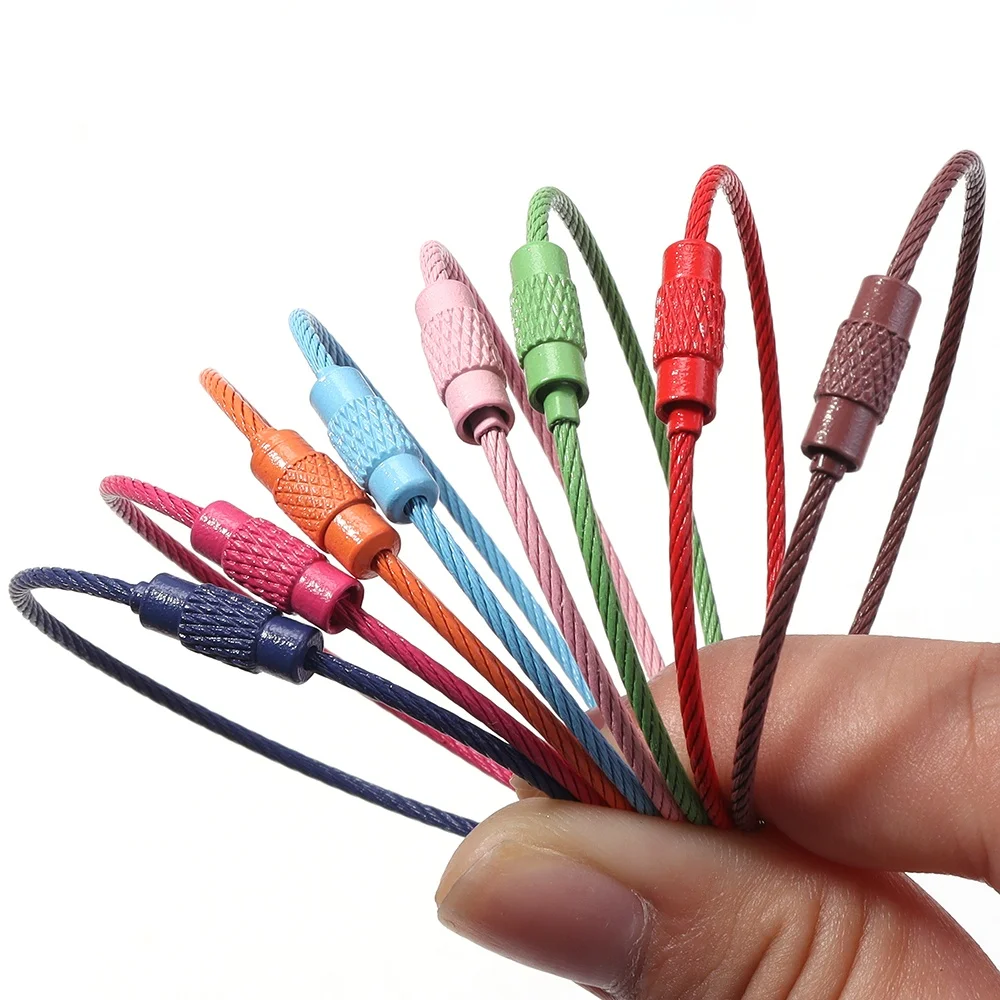 5pcs/lot Stainless Steel Wire Keychains Colored Cable Loop Screw Lock Rope Key Holder DIY Keyring Key Chains Jewelry Making image 5