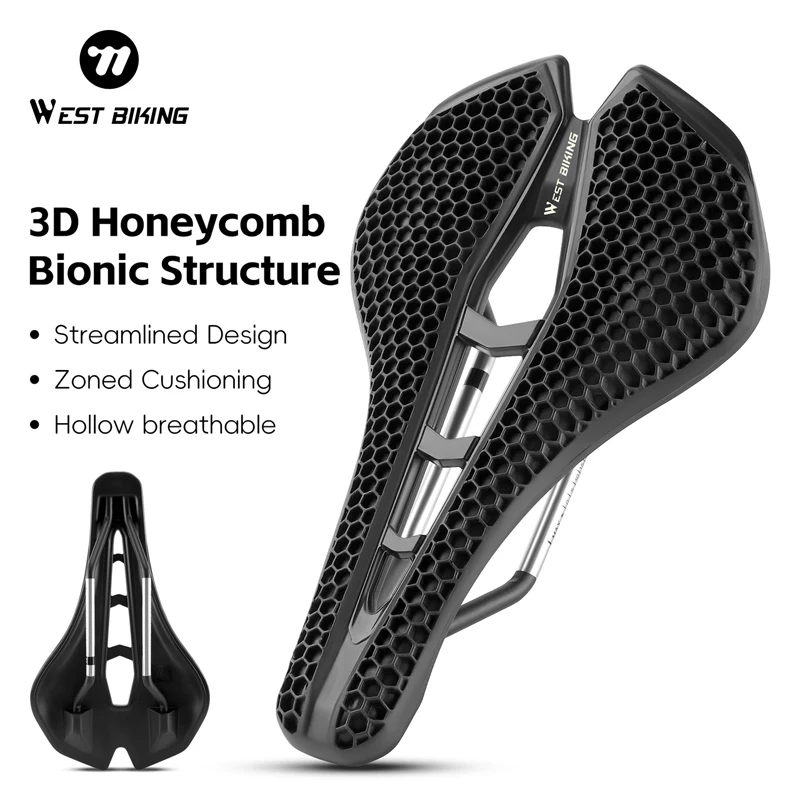 

WEST BIKING 3D печатное сиденье для шоссейного велосипеда, сотовое седло, сверхлегкое удобное дышащее седло для горного велосипеда, высококачественные детали для велосипеда