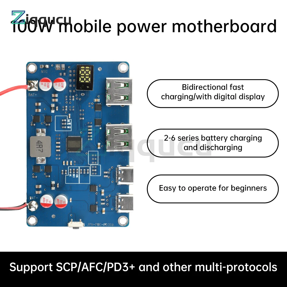 100W 2S-6S PD QC Bidirectional Fast Charging Module DIY Mobile Power 2-6S Lithium Battery Protection Motherboard - Image 5