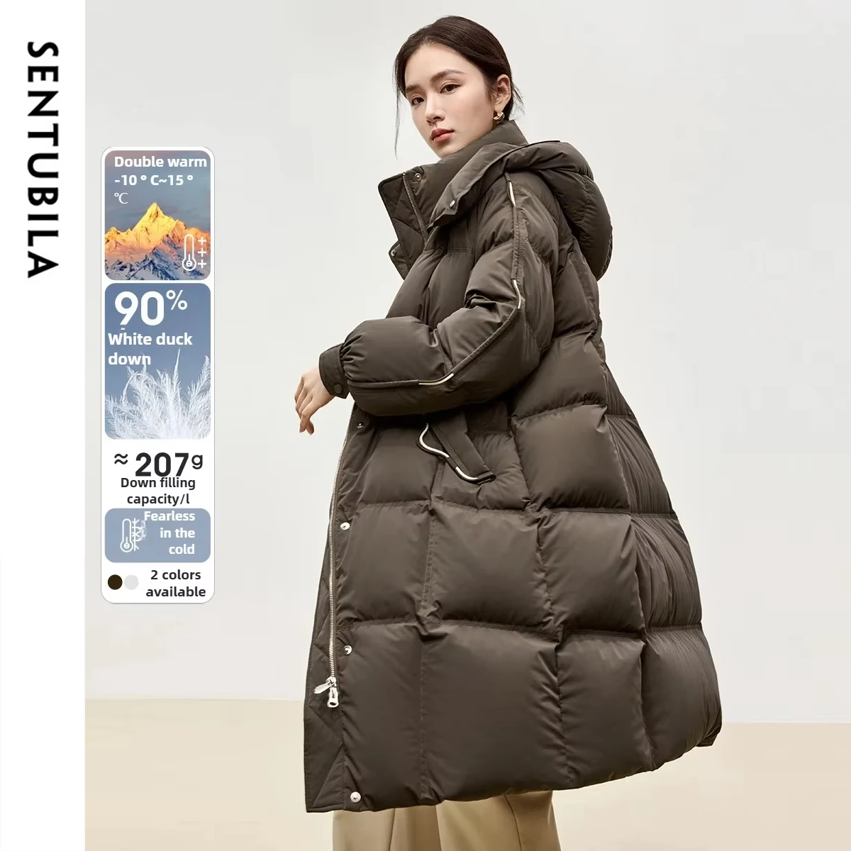SENTUBILA-Chaqueta de plumón a la moda para mujer, abrigos largos y cálidos con capucha a prueba de viento, ropa de abrigo holgada sólida para invierno 2025 W44Y56058