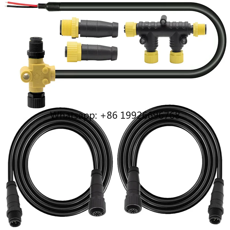 NMEA 2000 Waterproof M12 5-Pin Code Connector L-Type Terminator L-Splitter with Male Female Plug Marine System DIN Type