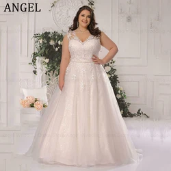 ANGEL Shinny Organza A-Line V-Neck Customized Plus Size Wedding Dresses 2025 New Bridal Gowns Applique Beading Vestidos de Novia