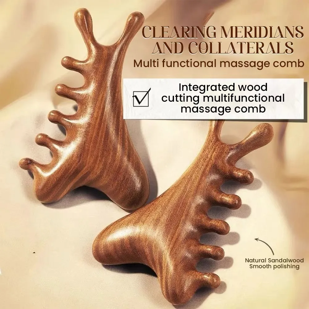 4 in1 Body Meridian Massage Comb Five Teeth Anti-Static Head Massage Comb Wide Tooth Multifunctional Wood Massage Comb