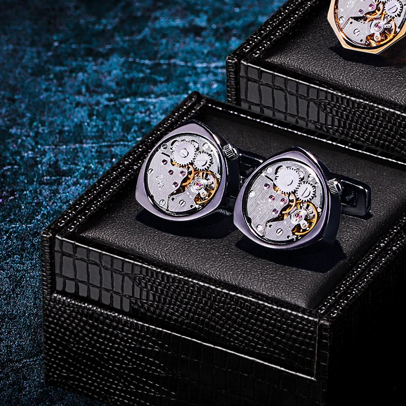 

KFLK jewelry shirts cufflinks for mens Brand Black watch movement mechanical cuff links Buttons Male High Quality guests