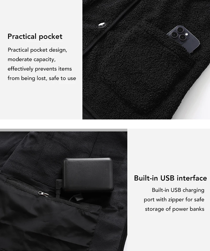 16 Bereiche elektrisch beheizte Weste Mann intelligente konstante Temperatur Heizung Kleidung V-Ausschnitt USB-betriebene Winter warme Weste Mantel – Detail 16