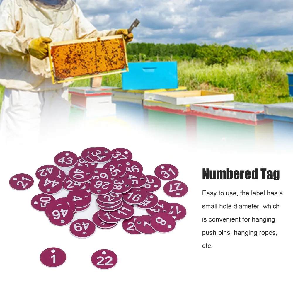 50Pcs ABS Serial Number Tags Round Shape Numbered 1-50 Apiary Labels Distinct Hues Durable Livestock Sorting Markers Apiary Use