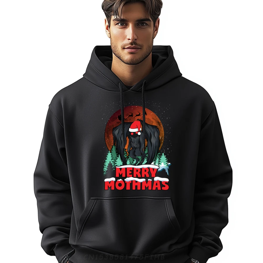 

Mothman Christmas Merry Mothmas Funny Moth Man Xmas Santa Pink Graphic Tees Polyester Hoodie Men Printing