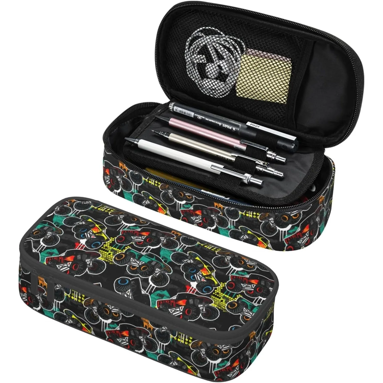 Catoon Truck Car Large Pencil Case With Zipper Compartments Stationery Pencil Bag For Kids Teens Students School Supplies