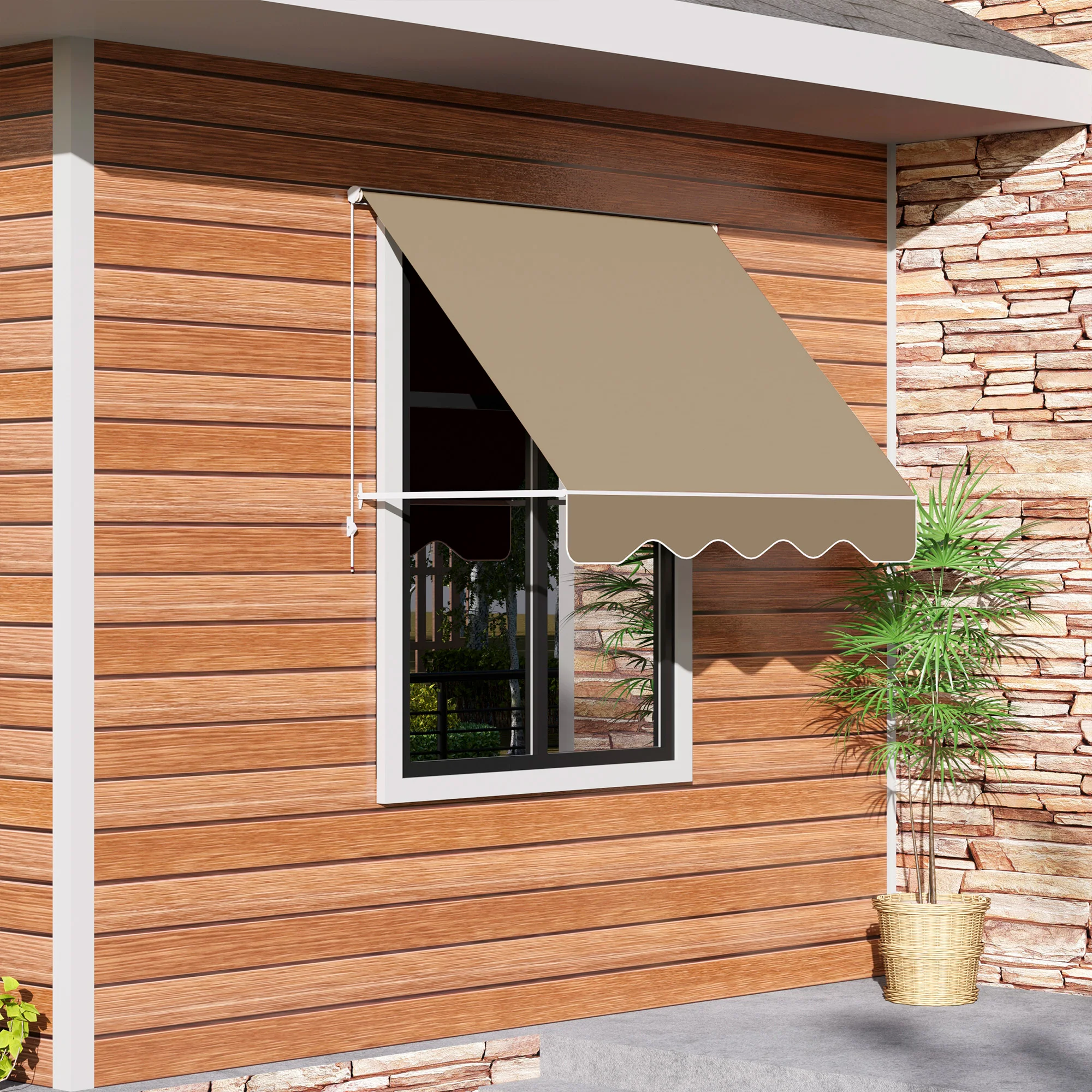 6' Drop Arm Manual Retractable Window Awning Sun Shade Shelter for Patio Balcony Outdoor, Aluminum, Can Cover 2 Windows