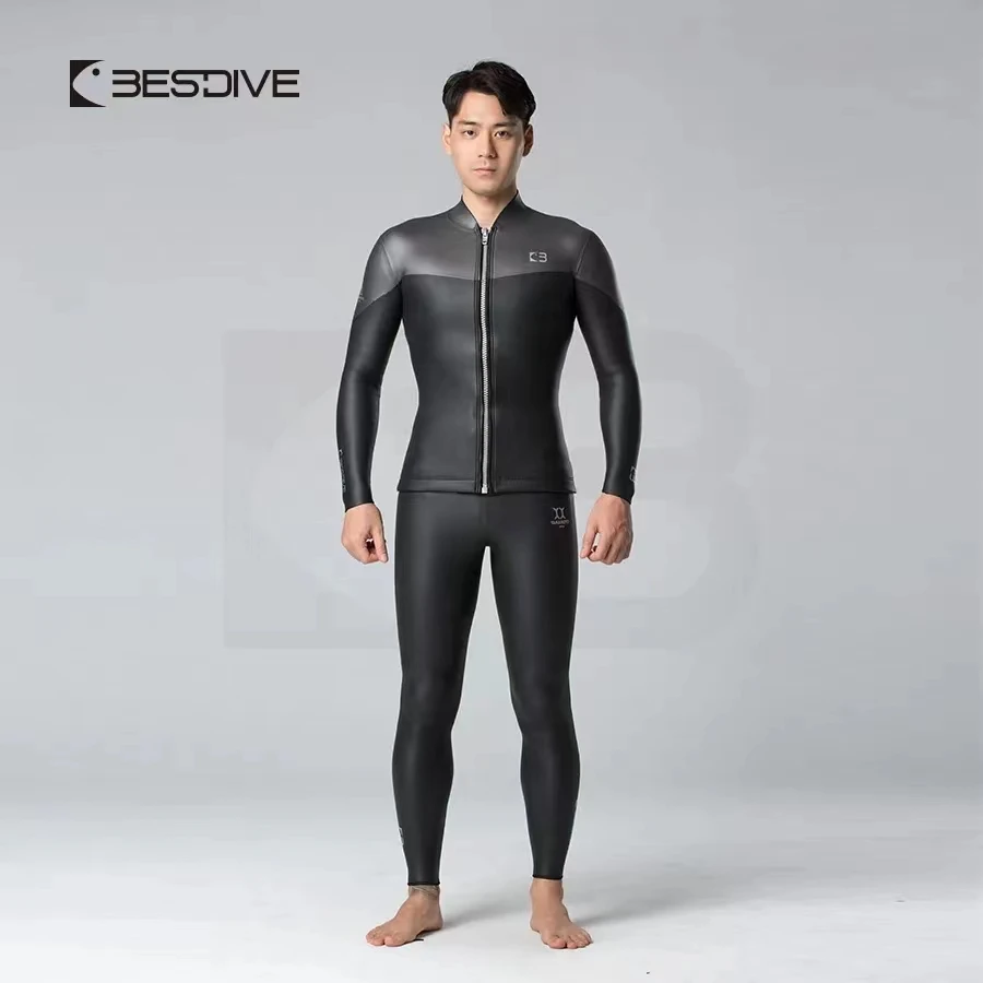 Bestdive Mens 3mm Zipper Jacket Wetsuit & High-Waisted Pants Male Freediving Spearfishing Scuba Diving Yamamoto Neoprene Wetsuit