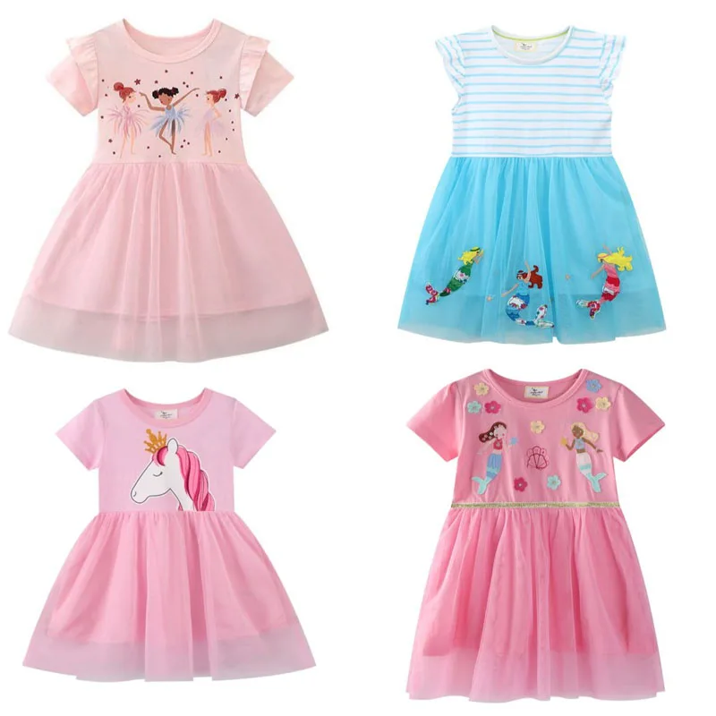 

Jumping Meters 2-8T Princess Girls Dresses Mermaid Summer Toddler Kids Costume Cute Tutu Birthday Dresses Embroidery Baby Cute