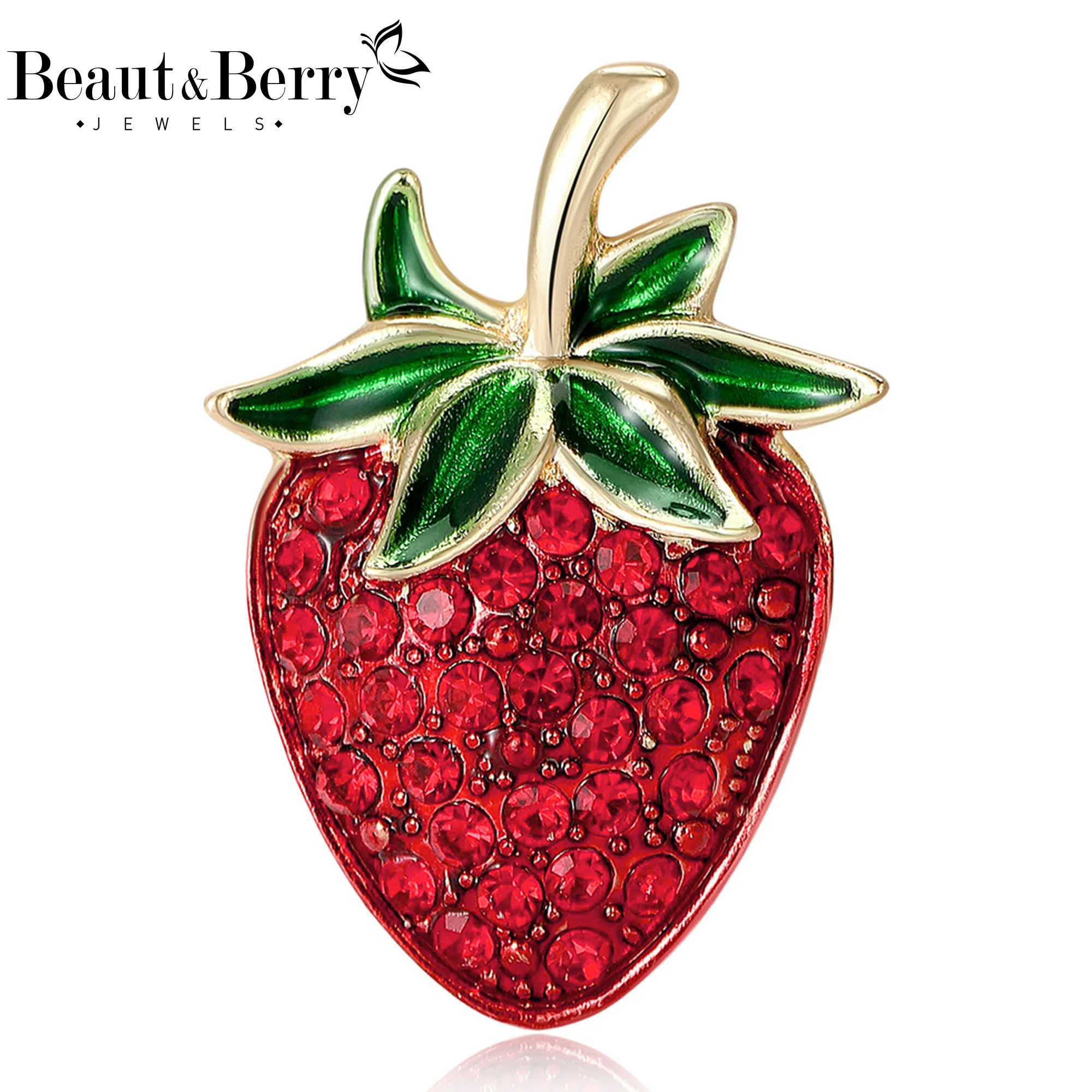 Beaut&Berry Classic Rhinestone Strawberry Brooches for Women Unisex Fruit Pins Casual Party Accessories Gifts Friends Decoration