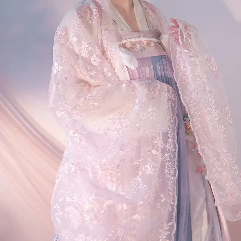 Hanfu امرأة مجموعة الملابس الصينية التقليدية تأثيري تانغ ازياء الصيف رقيقة المرحلة موضة فستان حفلة جنية المرأة البدلة
