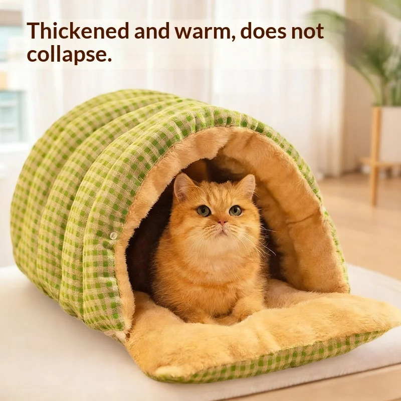 

All-Season Semi-Enclosed Thickened Warm Cat Dog Bed, Chew Resistant Sleeping Bag, Cozy Security Nest for Small Dogs Cats