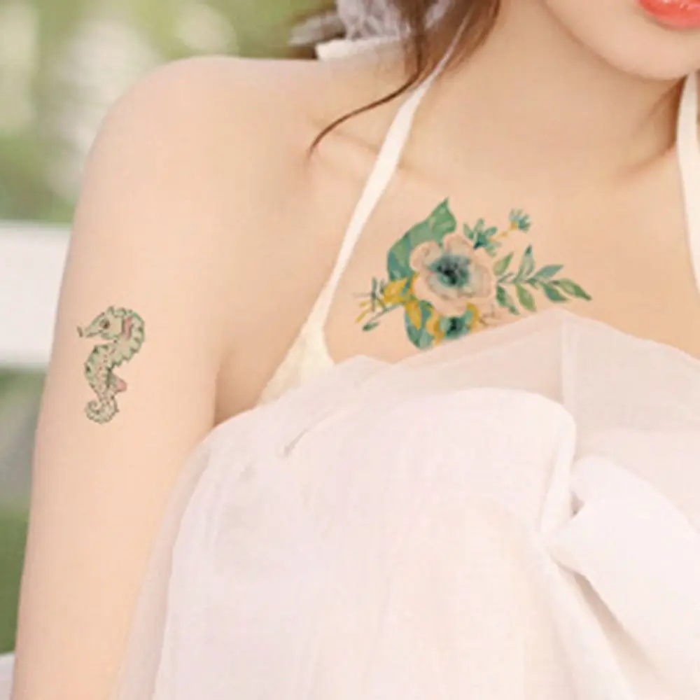 สมจริง 3D ดอกไม้ Tattoo สติกเกอร์ที่มีสีสันกันน้ํา Butterfly Tattoo สติกเกอร์ทิ้ง Little สดรอยสักชั่วคราวหญิง