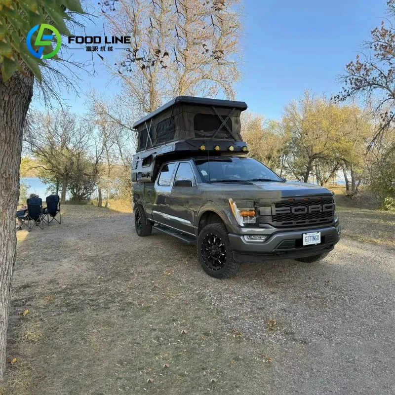 Customized Aluminum Flatbed Camper For Truck With Side Awning And Ladder Outdoor Camping Wholesale