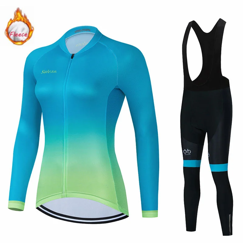 2023 Women Winter Thermal Fleece Winter Cycling Clothing Long Sleeve Jersey Suit Triathlon Outdoor Riding Bike MTB Clothing Set