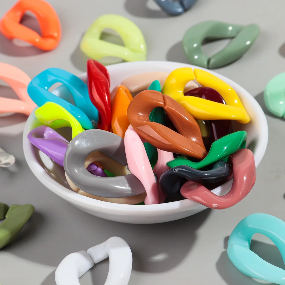 30pcs 20x30mm Acrylic Geometric Link Solid Color Loose Beads for Bracelet Necklace Glasses Chain Making DIY Jewelry Accessories