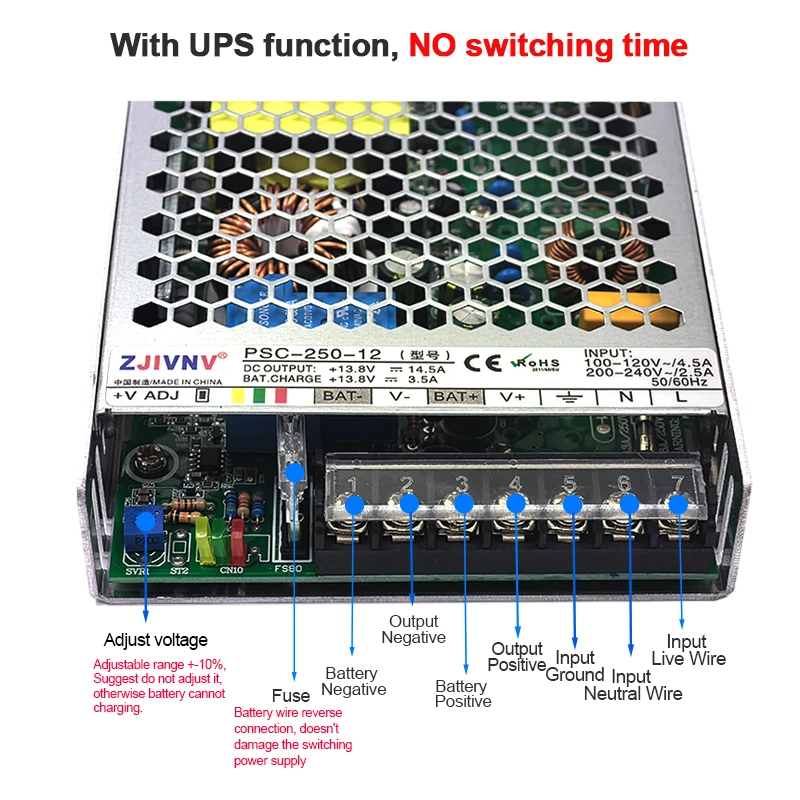

PCS-250W UPS Charge Switching Power Supply for Lead acid battery 13.8V 3.5A 27.6V 2.5A PSC-250-12 PSC-250-24 No switching time