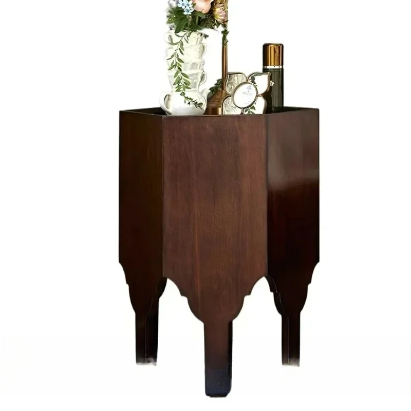 CXX retro bedroom solid wood bedside table hexagonal countertop few small apartment bedroom living room