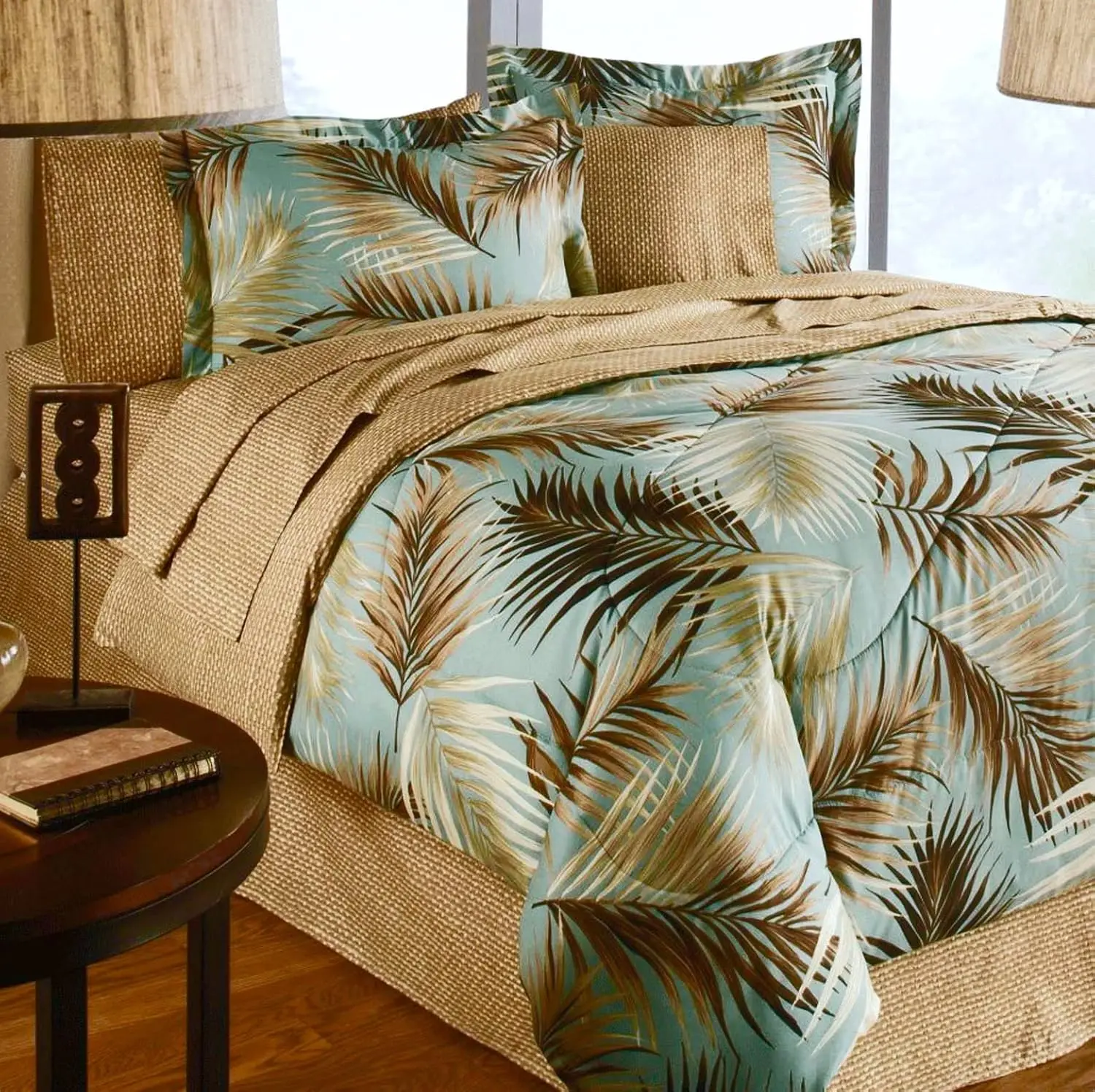 Tropical Palm Tree Leaf/Leaves Ocean Beach Coastal Bedding Comforter  6pc Bed in a Bag Set