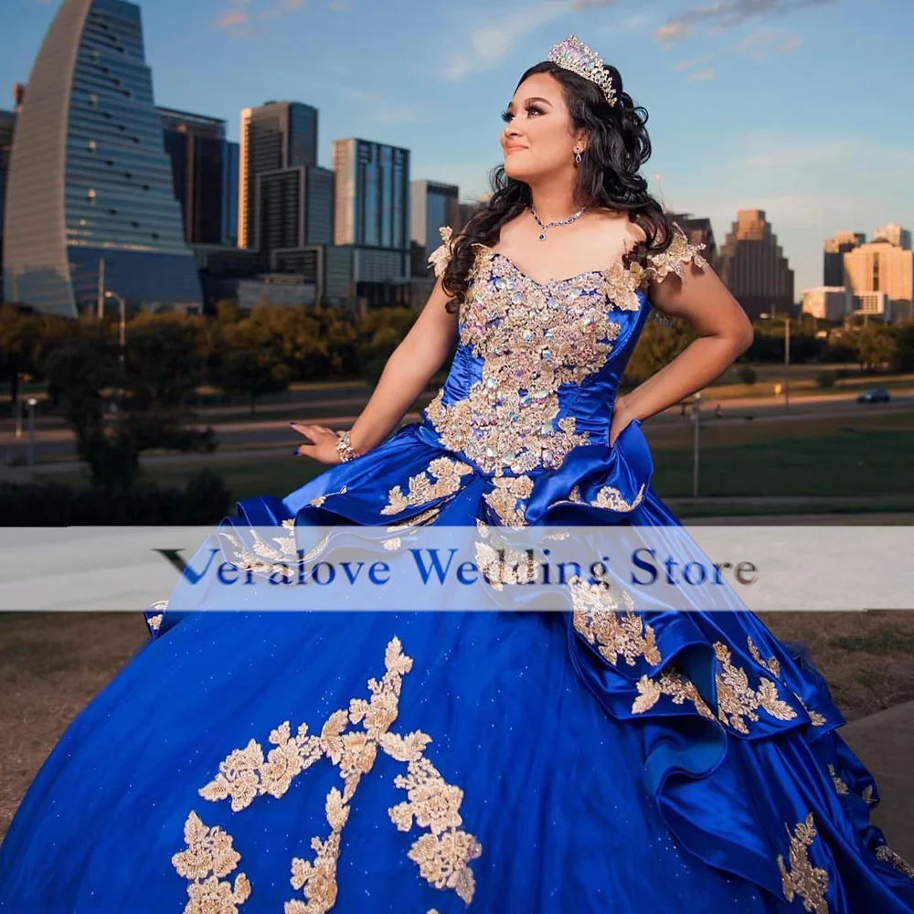 Royal Blue Jurken Off Shoulder Applique Mexicaanse Meisjes Verjaardag Prom Wear Vestidos De 15 Años