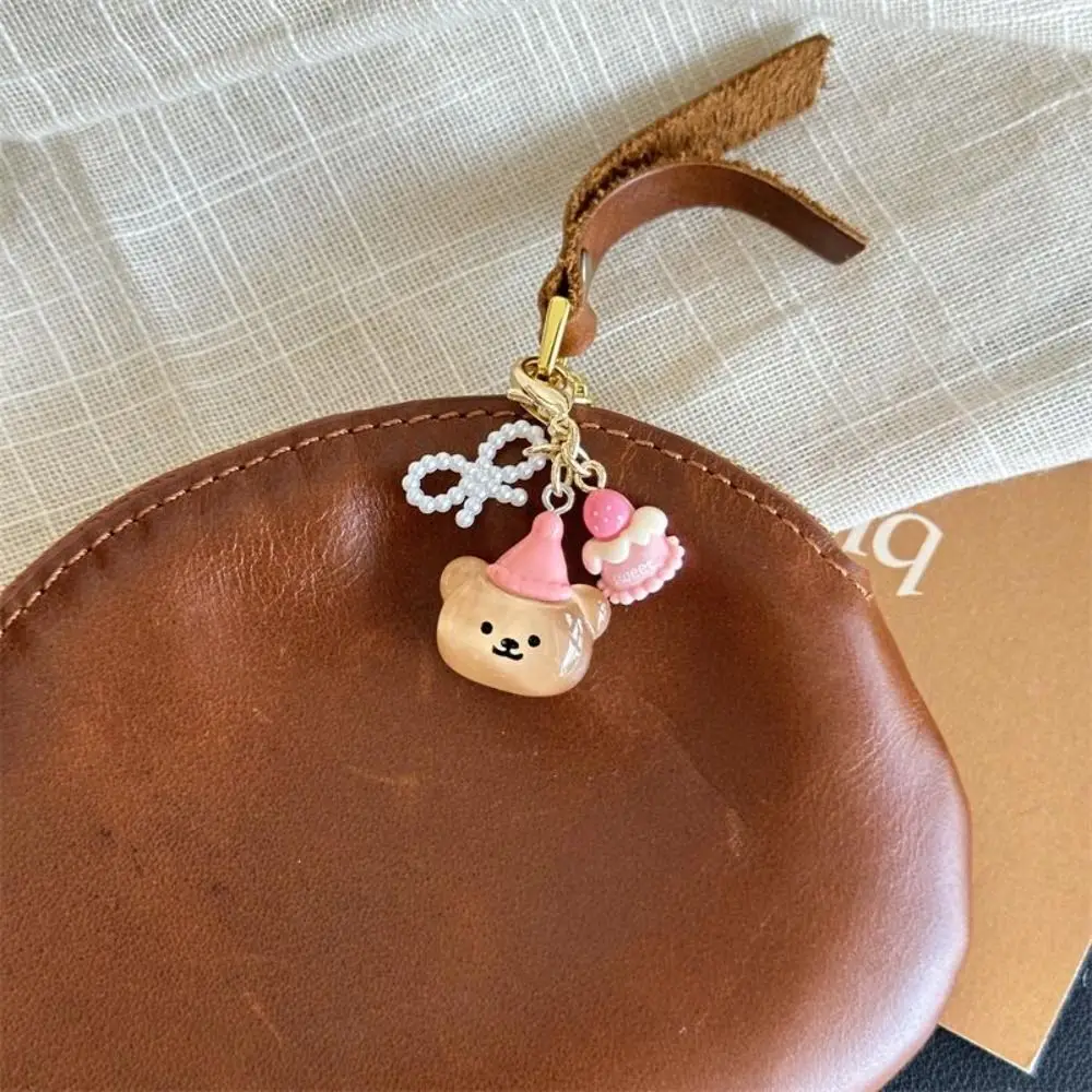 Portable Cake Bear Keychain Dog Cat Cartoon Key Chains Backpack Charms Headphone Pendant Bag Pendant Small Gifts