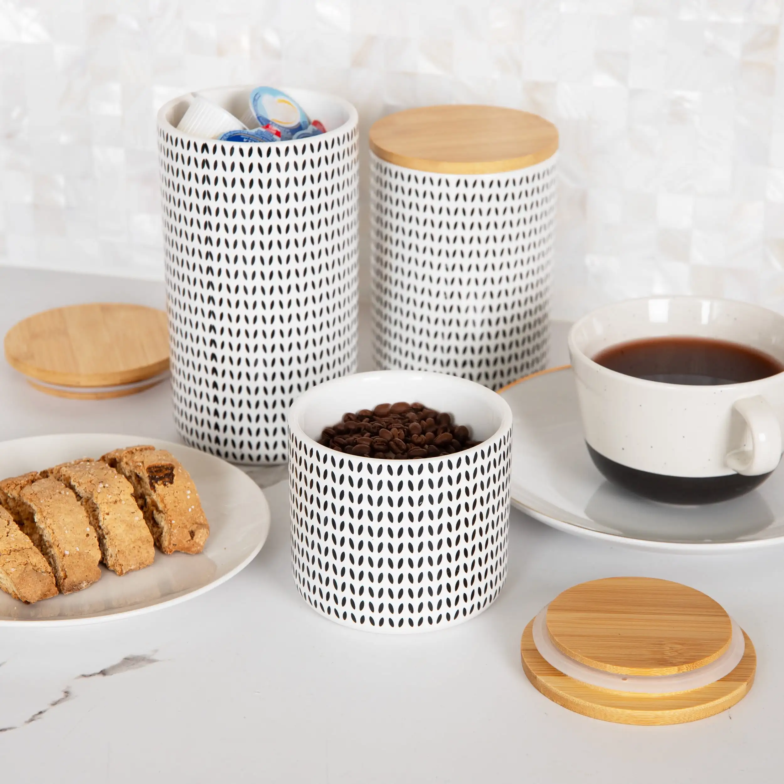 

Набор канистр из 3 предметов, контейнер для сахара, хранилище для кофе, крышки, кухня, керамика