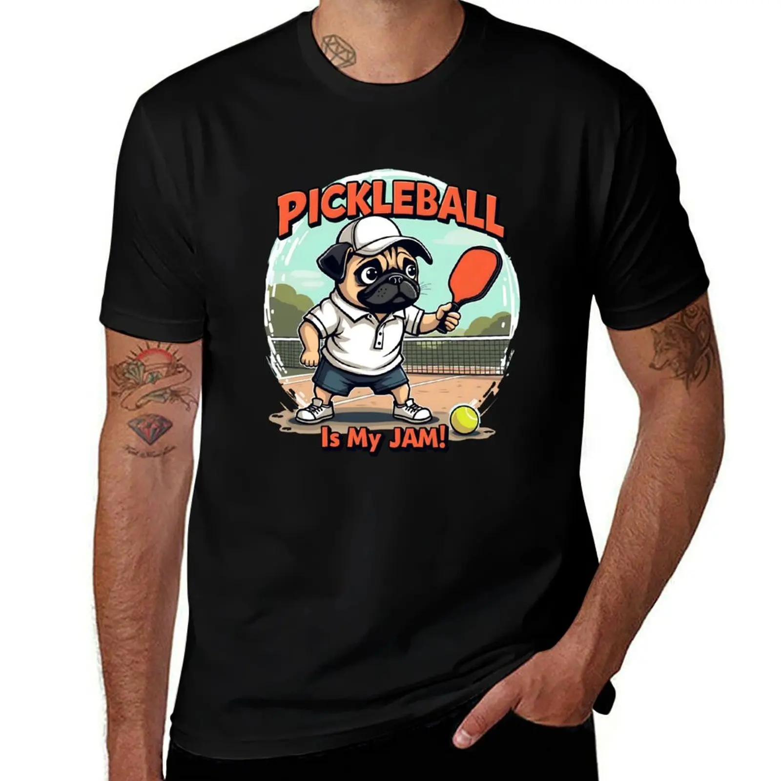 

Pickleball Pug, Funny Pickeball T-Shirt Aesthetic clothing funny gifts korean fashion cotton t shirt men