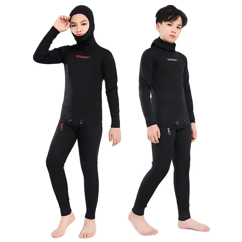 Neoprene WetSuits 2.5mm Long Sleeve Fission Hooded 2 Pieces Toddlers/Youth Thermal Swimsuits Kids Boys Girls Children Wetsuit