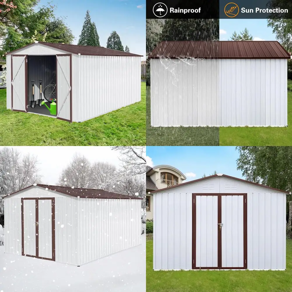 

Aluminum Outdoor Storage Shed: 10x12 ft Garden Shed with Ventilated Design, Waterproof Cabinet, Hinged Door, and Padlock for Too