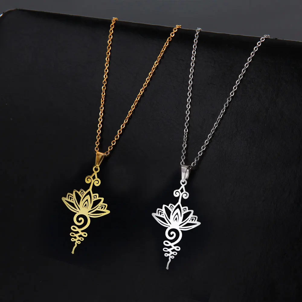 Yiluocd 18 Karat vergoldet Unalome Anhänger Halskette Yoga Lotus Blume Heilung Charms Halsketten für Frauen einzigartigen Buddhismus Schmuck