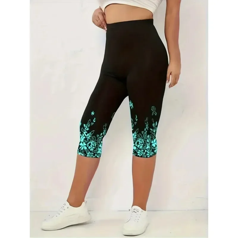 New Women's Casual Cropped Pants with Printed High Waisted Slightly Elastic  Tight Fitting and Fashionable Cropped Pants