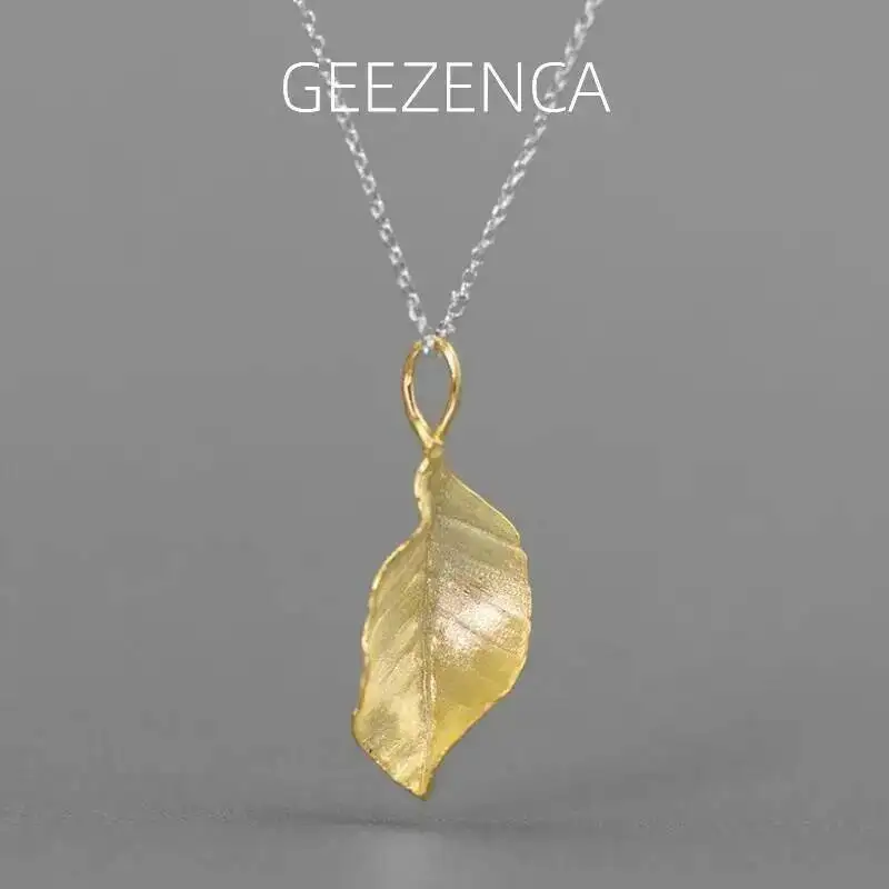 GEEZENCA 925 Sterling Silver 3D Leaf Shape Necklace Pendant For Women Original Design Chic Unique Pendant Without Chain 2024 New