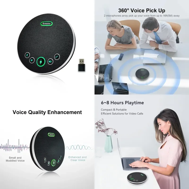 for  Conference Speakers with 4 Microphones  Port Wireless Adapter  360 Degree Array Pickup Voice Noise Reduction