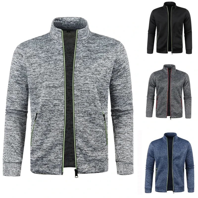 

Autumn and Winter Men's New Long Zipper Color Block Sweater Sleeves Thin Plush Sweater Jacket Casual Slim Fit Comfortable Coat