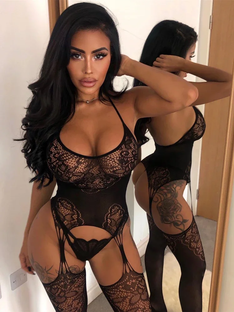 قطعة واحدة بذلة الموضة المثيرة ازياء شبكة شفافة الجوارب الملابس الداخلية جاذبية الإناث الصيد صافي جوارب كامل الجسم