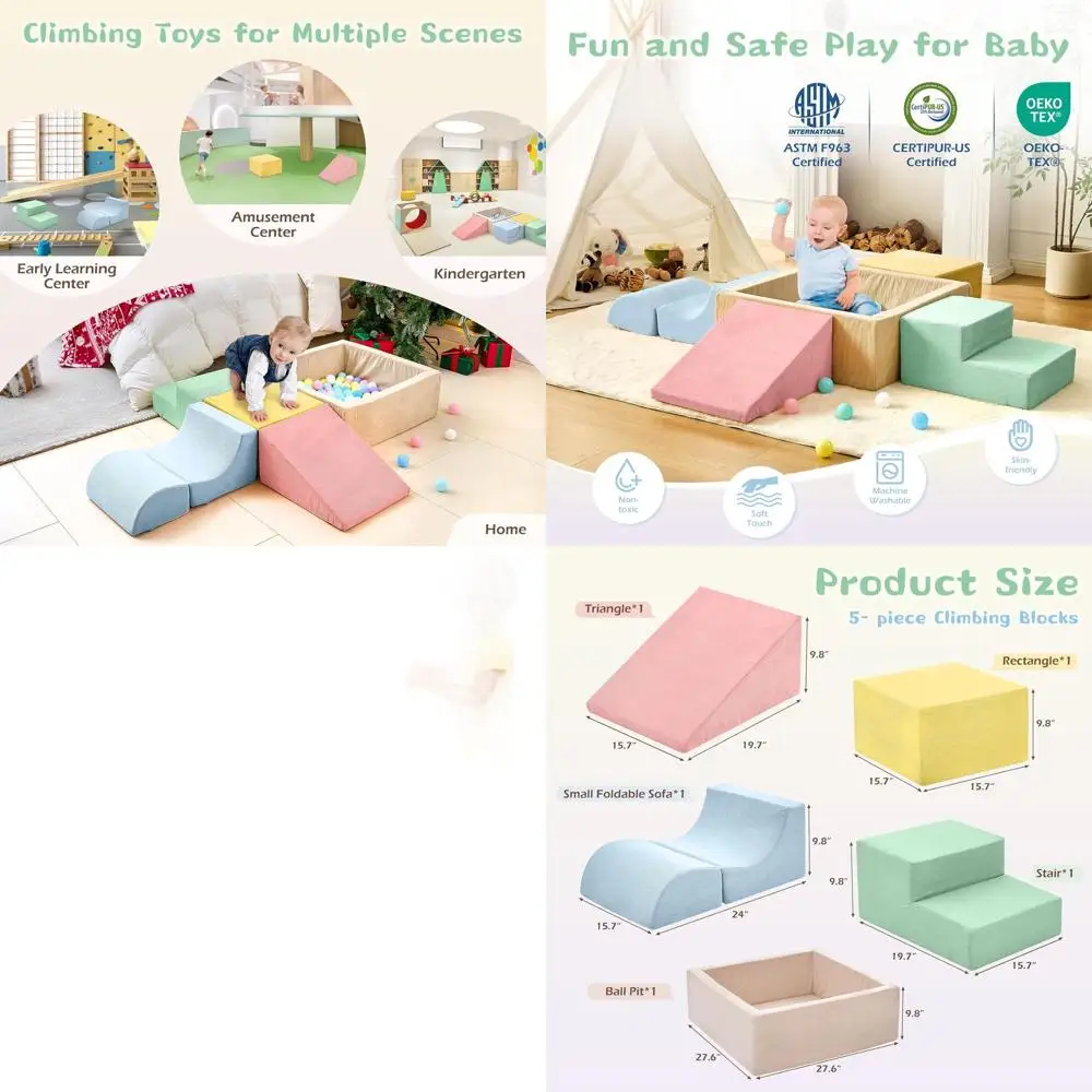 5-Piece Toddler Indoor Foam Climbing Set with Ball Pit (Balls Not Included)