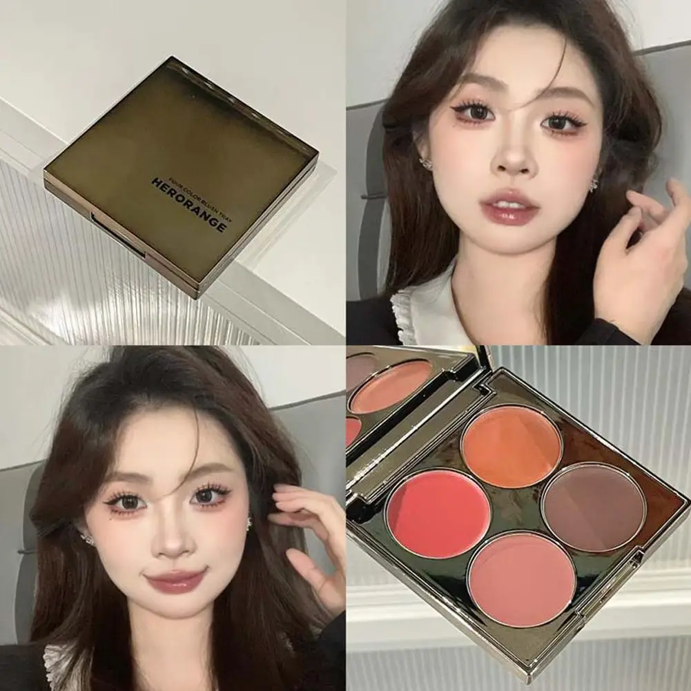 4 Farben Creme Rouge Palette mit Spiegel mischbar rot orange warm Herbst Winter glatt matt Rouge Tönung All-in-One-Palette