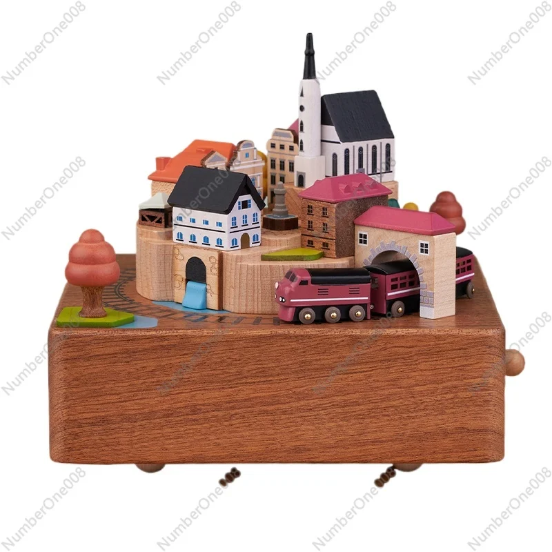 Jeancard Music Box Wooden Music Box Mori Huo Wood Fun Train Girls Girls Christmas Birthday Gifts