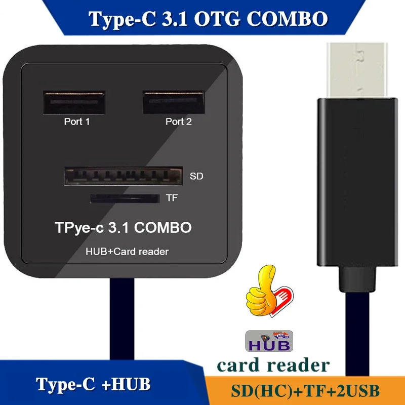 Newest USB3.1 Type-C Combo MicroSD SD TF USB HUB MicroUSB Universal Memory Card Reader Design for Ipad  Android Phone PC Macbook