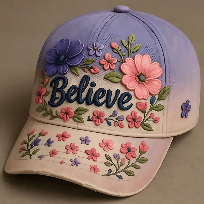 3D Sublimation Floral Print Baseball Cap, Breathable Sun Protection Peaked Hat, All‑Season Versatile Couple Caps for Men & Women